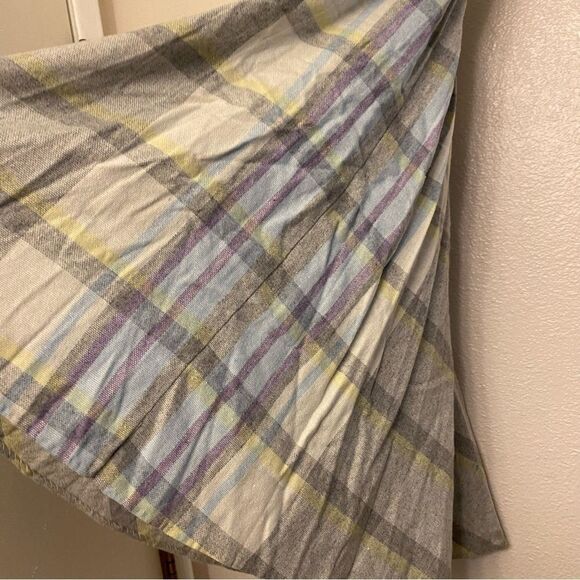Vintage 80s Kayo of California grey pastel plaid wool blend midi skirt 34 or M - Picture 3 of 8